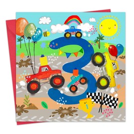 Twizler 3rd Birthday Card for Boys - Monster Trucks - Age 3 Year Old Childrens Happy Birthday Card for Kids