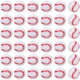 PONABEADIY 1 Box 40PCS Round Baseball Beads with Large Holes Acrylic Resin Rhinestone Bubblegum Sports Theme Spacer Loose Hair Ball Bead Bulk for Jewelry Making Necklace Bracelet DIY Craft Supply
