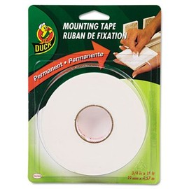 Duck Products - Duck - Permanent Foam Mounting Tape, 3/4" x 15 ft., White - Sold As 1 Roll - Permanent foam mounting tape has an aggressive adhesive tack that is also moisture resistant. - Safe, easy mounting alternative to nails, staples or messy glues. - Perfect for mounting office signs, name plates, pictures and many craft applications.