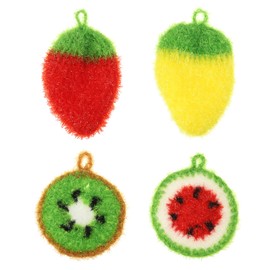 PATIKIL Dish Scrubber, 4 Pcs Non Scratch Cleaning Sponge Hand Crochet Double Layered Durable Dish Cloth Kitchen Sponge for Washing Dishes for Cookware Tubs, Watermelon & Fruit & Strawberry