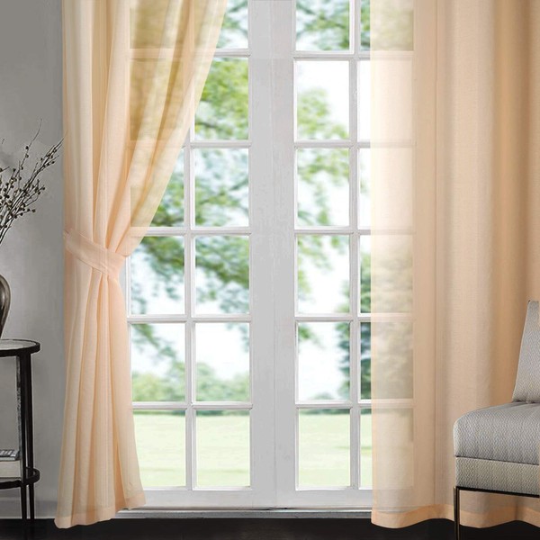 Singinglory Voile Curtains Set of 2 with Tiebacks,Sheer Net Solid