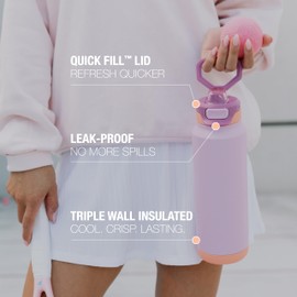 ZULU Powerfill Pro 24oz Stainless Steel Water Bottle with Quick Fill Lid, Triple Walled Vacuum Insulated Metal, Leak Proof Locking Lid, Sip and Chug, Reusable BPA Free, Sherbert