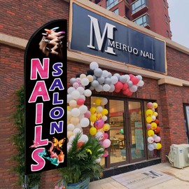 CS&BEAUTY Nails Salon Feather Flag Pole Kit, Business Advertising Flags for Nails Store - 8 Feet Banner Flags and 12 Feet Flagpole, Metal X Base and Portable Travel Bag