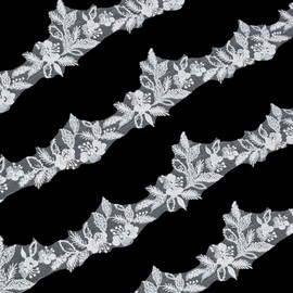 FREEBLOSS 3 Yards Sequin Beads Flower Embroidery Lace Applique Trim Rhinestone Applique Patches Embroidered Lace Appliques Embellishments for Clothing Wedding Dress