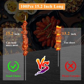 Kabob Skewers, AIMEIKI 100PCS 15.2 Inch Long Stainless Steel Stick Skewers Reusable Grilling Skewers with Portable Metal Storage Tube