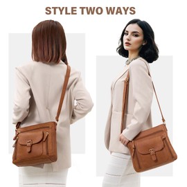 Crossbody Bag for Women Waterproof Soft Leather Crossbody Purse Medium Lightweight Handbag with Multi Zipper Pockets Anti-Theft Stylish Shoulder Bag with Adjustable Strap for Work Travel, Brown