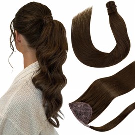 Real Hair Braid Brown Ponytail Extensions Real Hair Remy Clip-In Extensions Braid Straight Hair Ponytail Hairpiece Real Hair #4 Dark Brown 30 cm 70 g