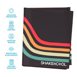 SHAKEitCOOL Extended Size Cooling Towel – Be Cool in Style - Heat Relief, Soft, Lightweight, Sun Protection, Easy Clean - Perfect for Biking, Hiking, Running, Yoga, Golf, Gardening - Retro Wave M