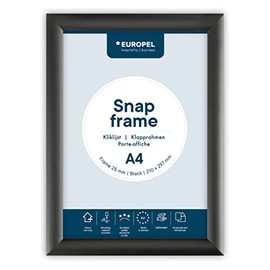 Europel A4 folding frame with 25 mm aluminium profile, hinged poster frame with mitre corner, snap frame for, among other things, posters, certificates, photos and advertising materials, black