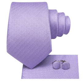 Hi-Tie Men's Lilac Purple Tie Sets Silk Solid Necktie Pocket Square Cuff-links Sets Wedding Business Holiday