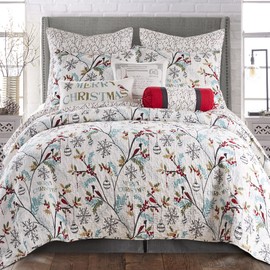 Levtex Holly King Quilt, White/Red, Cotton Christmas Holiday - Shams not Included