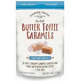 Everton Toffee Butter Toffee Caramels, Sea Salt Flavor (4 oz. bag, 6-pack). Gourmet, Artisan Soft and Creamy Toffee Caramels, Small Batch Crafted Carmel Candy Treats
