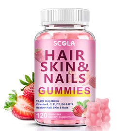 Hair Skin and Nails Gummies, Biotin(10,000mcg) Hair Skin and Nails Vitamins Supplement for Women, Men Supports Faster Hair Growth, Stronger Nails, Healthy Skin, 120 Count