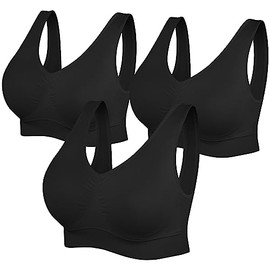 SIMIYA Super Comfort Bra, Womens Sports Bras Removable Pads Plus Size Sleep Bras for Girls in Yoga Bralette Leisure Stretch Crop Tops Vest (L, 3 Pack Black)