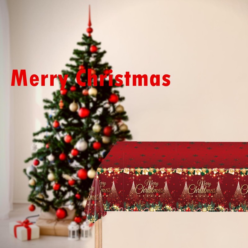 2 Pack Christmas Table Cloth Party,137x274cm Rectangle Large Plastic Tablecloth