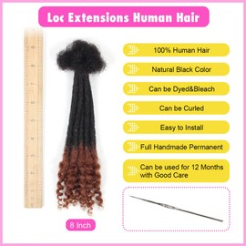 8 inch Loc Extensions Human Hair with Curly Ends, 0.4cm Width Permanent Dreadlock Extension Human Hair 20 Strands 1B30 100% Full Handmade Dreads .Dyed and Bleached Pre Curled Drealocks