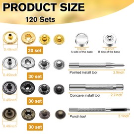 120 Sets Metal Snap Buttons, NXTOV 12.5mm Leather Snap Fasteners Kit with 5 Pieces Fixing Tools, 6 Colors Craft Snaps for Clothes, Windbreaker, Shirts, Jacket, Backpacks, Wallet,Bags