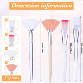 32 Pcs Face Mask Fan Brush Applicator Set Soft Fan Brush Flat Head Facial Esthetician Mask Cosmetic Makeup Tools for Eyelash Extension Peel Mud Clay face Cream(Pink)