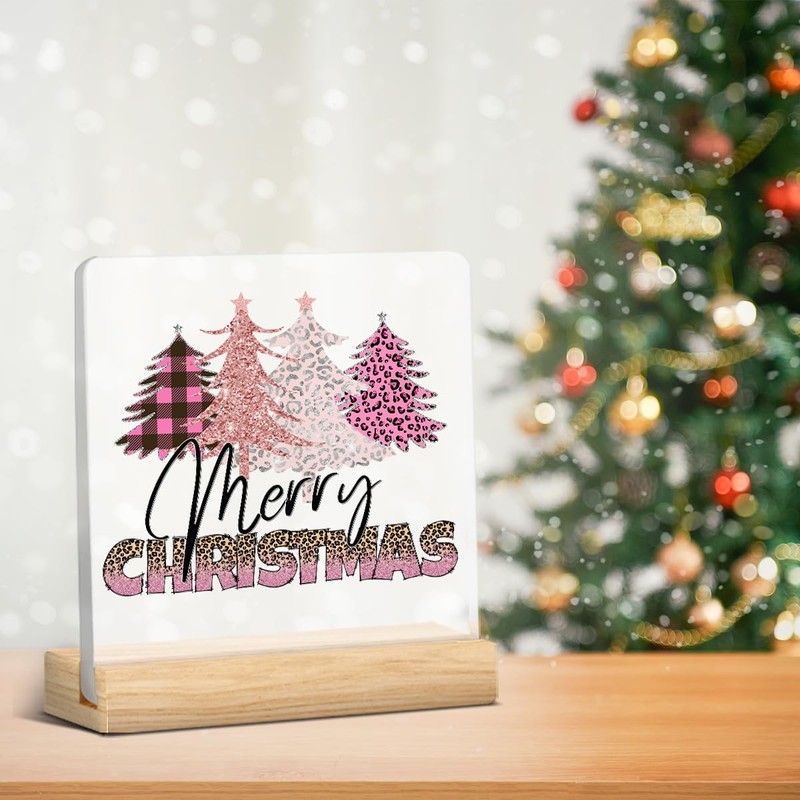 Pink Merry Christmas Decor Sign Christmas Tree Decor Christmas Office