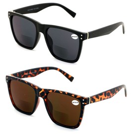 V.W.E. 2 Pairs Women Oversized Square BIFOCAL Sunglasses Reader - Outdoor Reading Glasses 100% UV (1 Black 1 Tortoise, 1.75, multiplier_x)