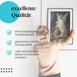 Postereck - Detailed Guardian Angel Poster in Old Painting Style | Spiritual Decoration with Angel for Children | DIN A4 - 21.0 cm x 29.7 cm