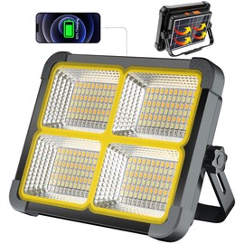 Rechargeable Work Light 100W, LED Work Light Rechargeable 12000mAh with Solar Panel/ 4 Lighting Modes/Stepless Dimming, Solar Work Light Portable for Camping, Car Repair, Power Failure