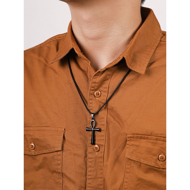 HAQUIL Ankh Necklace, Black Plated Stainless Steel Egyptian Symbol of