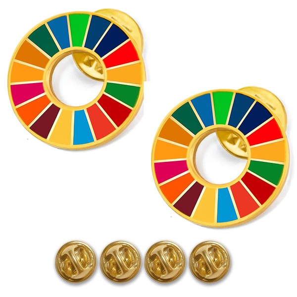 [United Nations Headquarters Official Specifications] SDGs Badge, Diameter 0.8 inches (20 mm), Golden Cloisonne, [2 Pieces] SDGS Batch, Pin Batch, SDGs, Hat, Also Great for Bags, Cute, Includes 6 Clasps