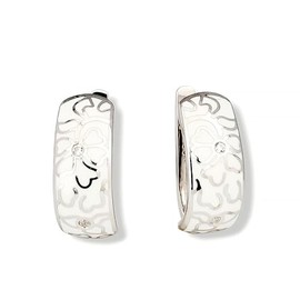 925 Silver Earrings with Cubic Zirconia and White Enamel, Precious Metal