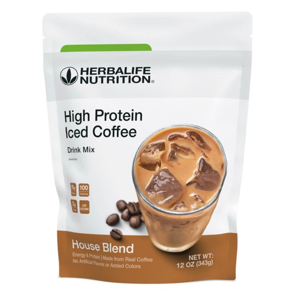 Herbalife Nutrition High Protein Iced Coffee Drink Mix: (House Blend 12 oz/343g) Energy and Protein, Made from Real Coffee, Low Fat, No Artificial Flavors or Added Colors