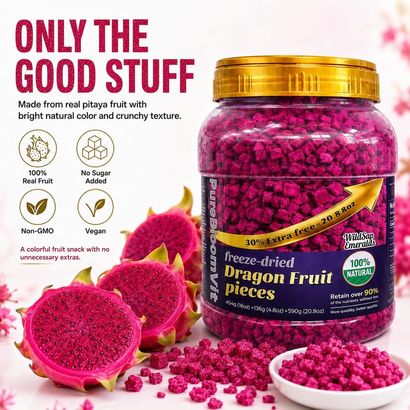 WildSap Emeralds Freeze Dried Dragon Fruit - 20.8 oz (590g)
