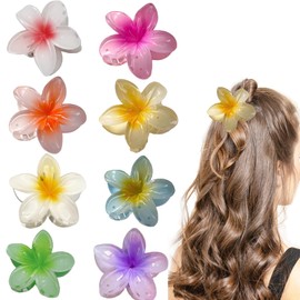 Flower Claw Clips, 8PCS Hair Clips, Hawaiian Flower Clips,Strong Hold Big Hair Claw Clips for Thick/Thin Hair For Women, Girls, Cute Hair Claw Accessories,Beach Vacation hair accessories