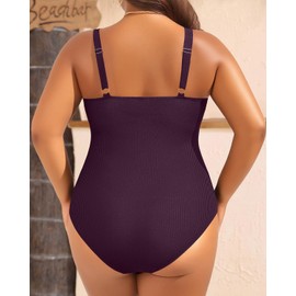 Women's Plus Size One Piece Swimsuit- Tummy Control Bathing Suit Ribbed Square Neck Swimwear 2025 Dark Purple 20 Plus