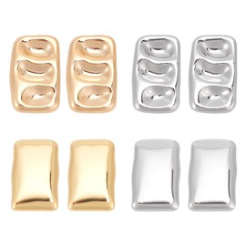 ANATTASOUL 4 Pairs Rectangle Earrings For Women Gold Chip Stud Earrings Dainty Large Oversized Minimalist Geometric Statement Trendy Earrings Lightweight Wedding Party, Alloy Steel