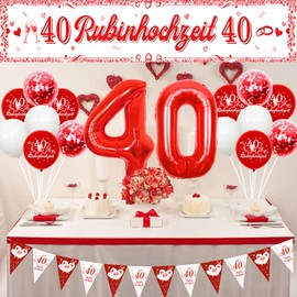 Cheereveal Ruby Wedding Decoration, 40 Ruby Wedding Yard Banners, Red Number 40 Foil Balloons, Pennant Flag, Happy 40th Wedding Anniversary, Ruby Wedding Party Supplies Decoration for Couple Parents