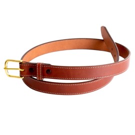 Amish-Made Leather Dress Belt for Business or Everyday Wear, Goldtone Buckle, 1 Inch Wide, Brown, 32"