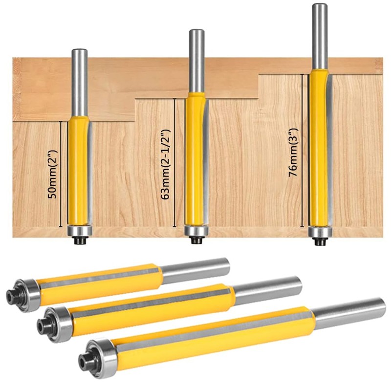 Gasea 3pcs 8mm Shank Top Bearing Flush Trim Router Bits