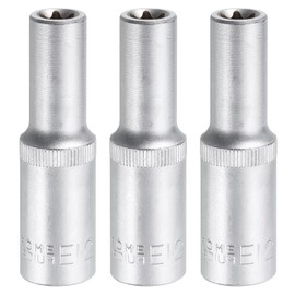 HARFINGTON 3pcs E-Torx Socket 1/2" Drive E12 External Torx Deep Socket CR-V 6 Point Spline Socket External Torque Star Female Bit Socket for Auto Repairs Home Maintenance DIY Hand-Making