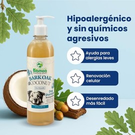 BIOMAA Shampoo Naturals para Perros con Corteza de Encino y Aceite de Coco  Antiséptico, Hipoalergénico, Hidratante y Anticaída  Brillo y Suavidad... 