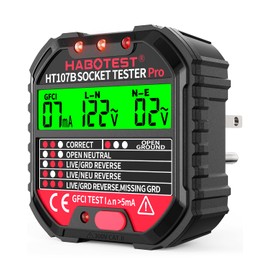 Outlet Tester Electrical GFCI Receptacle Detector with LCD Display, 90-250V Power Socket Tester, Circuit Polarity Voltage Detector, Plug Tester Breaker Finder 6 Visual Indication CAT II 300V (US Plug)