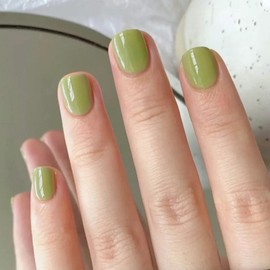 Ceboic Pack of 24 French Press on Nails Short, Pure Colour Artificial Nails for Sticking with Nail Glue Sticker, Matcha Green Ballerina Acrylic False Nails Square Fingernails Fake Nails for Women