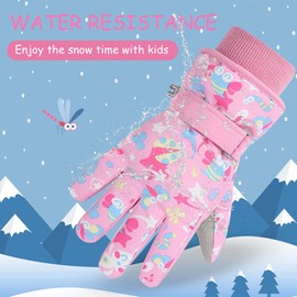 EVBEA -22 Degree F Children Boys Girls Cold Weather Waterproof Glove Magic Stretch Uni-corn Winter Thermal Warm Ski Gloves (Pink, L)