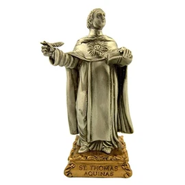 The Michelangelo Liturgical Sculpture Collection Pewter Saint St Thomas Aquinas Figurine Statue on Gold Tone Base, 4 1/2 Inch