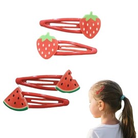 4Pcs Strawberry Hair Clips Accessories for Baby Girls,Watermelon Red Metal Snap Hairclips Cute Fruit Hair Barrettes Clips Hairpins for Girls Toddlers Kids and Teens Gifts