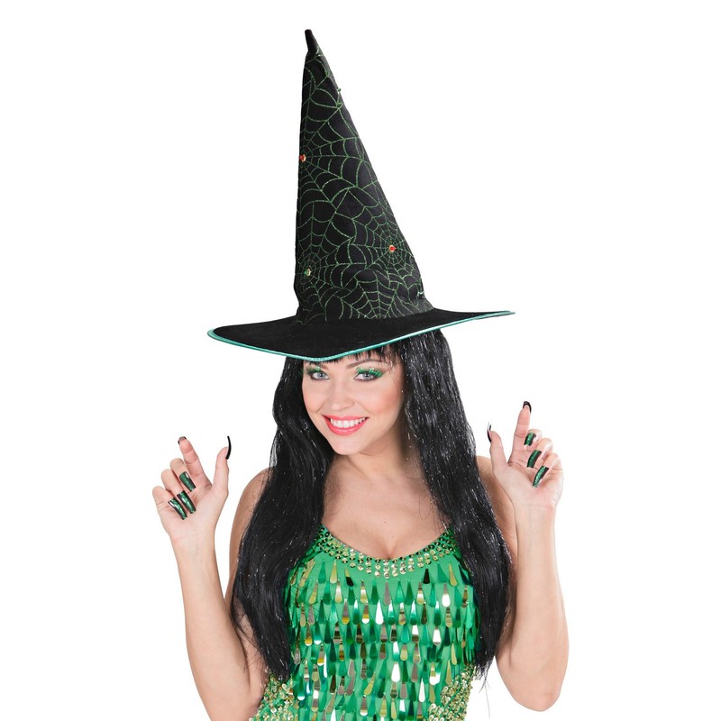 Set Of Green Eyelashes And 10 Glitter Nails Make Up