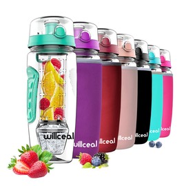 willceal Fruit Infuser Water Bottle 32oz Durable with Removable Ice Gel Ball Large - BPA Free Tritan Flip Lid Tight Design - Sports, Camping (Als)