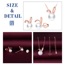 Yumilok Women's Earrings Necklace 925 Sterling Silver with Pendant Pearl Rose Gold Rabbit for Women Mum