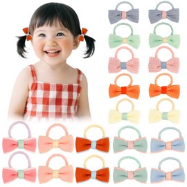 TODDER 20 PCS Baby Hair Ties with Bows Mini Elastic Hair Bows Small Rubber Ponytail Holders No Damage Essential Hair Accessories for Toddlers Infants Baby Girls in Pairs Multi-color 1.5 Inch