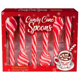 Candy Cane Peppermint Spoons, Edible Spoon for Hot Chocolate and Coffee, Individually Wrapped Christmas Party Favors, 6 Count