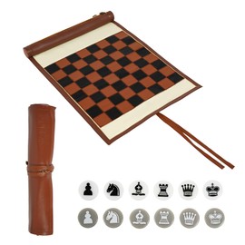 YOBRO Travel Chess Set & Checkers for Adults,2 in 1 Roll-Up Checkers Board Game Gift for Kids,Classic PU Leather,Portable & Compact for Travel Lovers,Family Game Indoor Outdoor Use